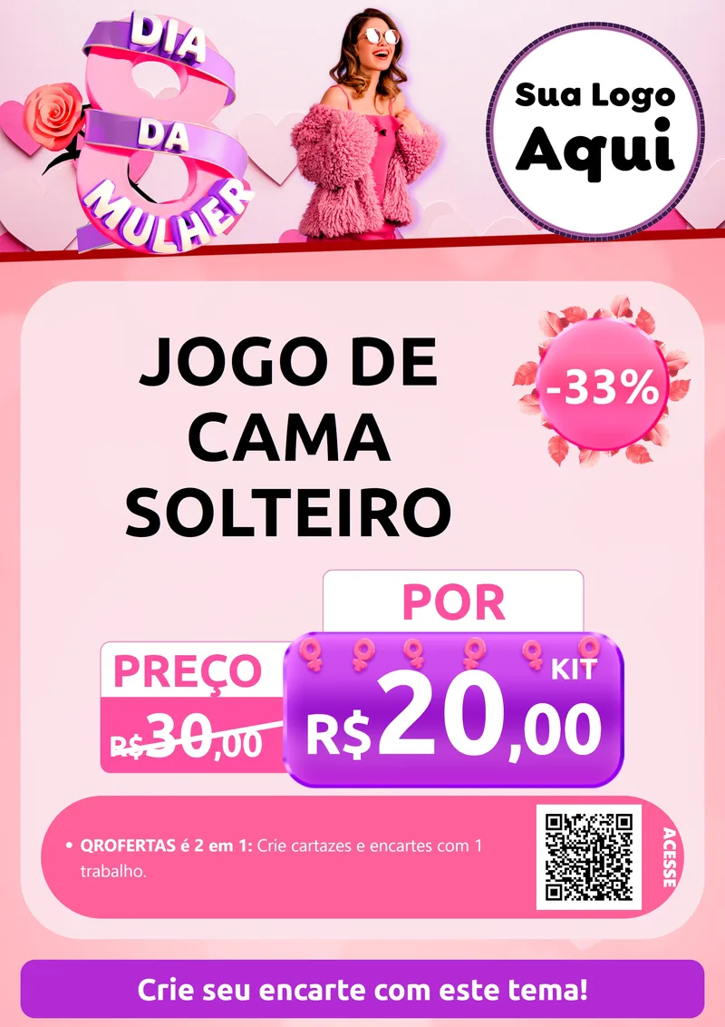 Modelo de Cartaz para Cartaz A4 Vertical com o tema Dia da Mulher para Cama, Mesa e Banho