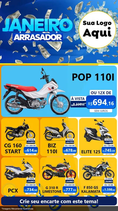 Modelo de Rede Social para Stories com o tema Janeiro Arrasador para Concessionaria de Motos