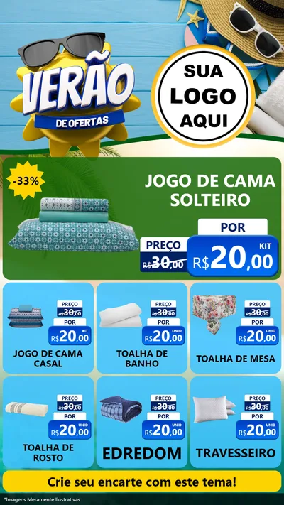 Modelo de Rede Social para Stories com o tema Verão de Ofertas para Cama, Mesa e Banho