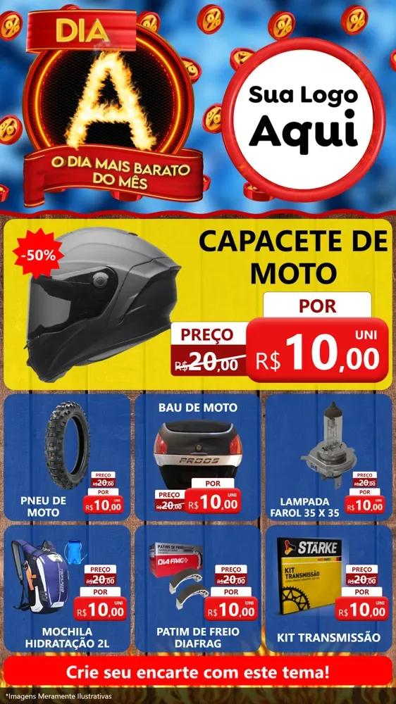 Modelo de Rede Social para Stories com o tema Dia A - O Dia Mais Barato Do Mês para Moto peças
