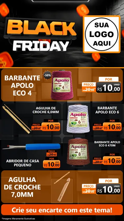 Modelo de TV para TV Vertical com o tema Black Friday para Armarinho e Aviamentos