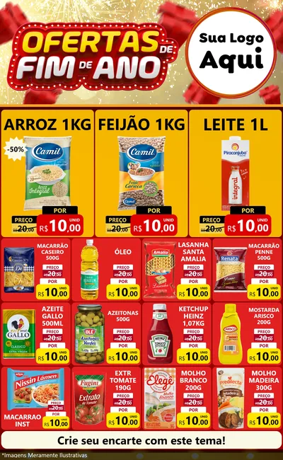 Modelo de Encarte para Encarte Grande com o tema Ofertas de Fim de Ano para Supermercado