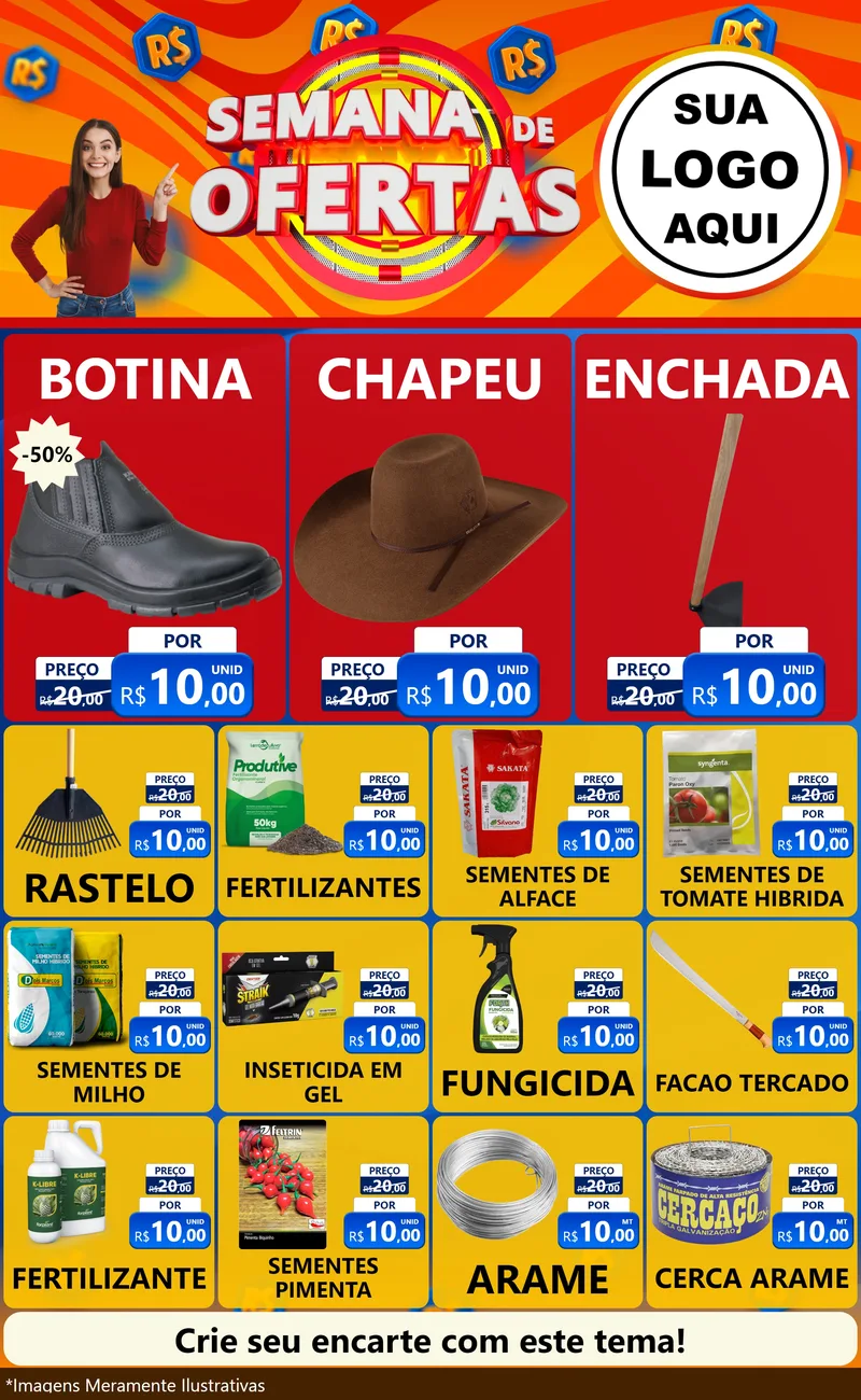 Modelo de Encarte para Encarte Grande com o tema Semana de Ofertas para Agropecuária