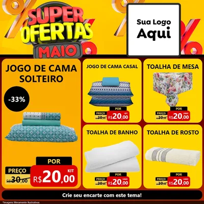 Modelo de Rede Social para Feed Facebook com o tema Super Ofertas Maio para Cama, Mesa e Banho