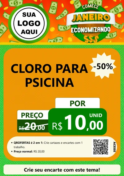 Modelo de Cartaz para Cartaz A4 Vertical com o tema Comece Janeiro Economizando para Produtos para Piscina