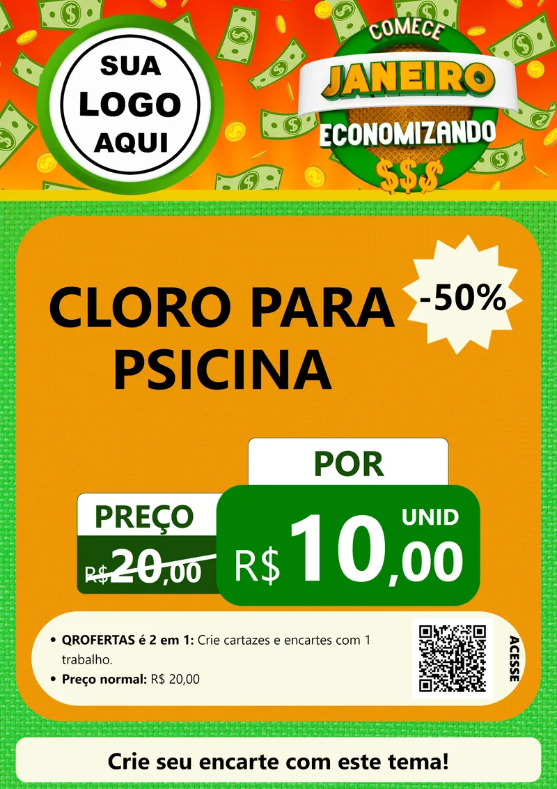Modelo de Cartaz para Cartaz A4 Vertical com o tema Comece Janeiro Economizando para Produtos para Piscina