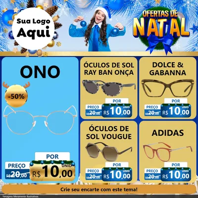 Modelo de Rede Social para Feed Facebook com o tema Ofertas de Natal para Óticas