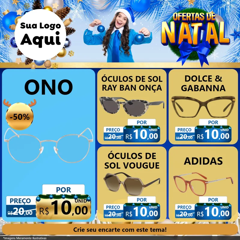 Modelo de Rede Social para Feed Facebook com o tema Ofertas de Natal para Óticas