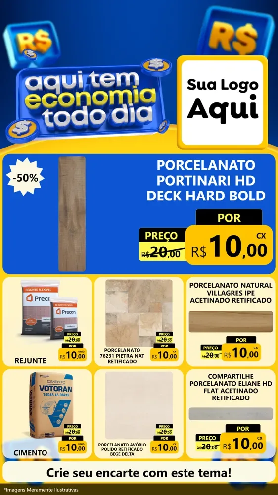 Modelo de Rede Social para Stories com o tema Aqui Tem Economia Todo Dia para Pisos e revestimentos