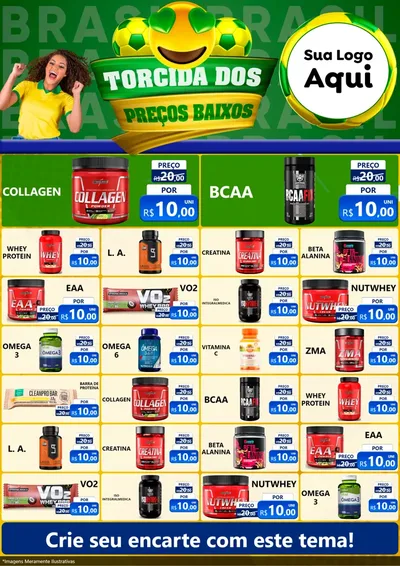 Modelo de Encarte para Encarte A4 Vertical com o tema Torcida dos Preços Baixos - Copa para Suplementos alimentares