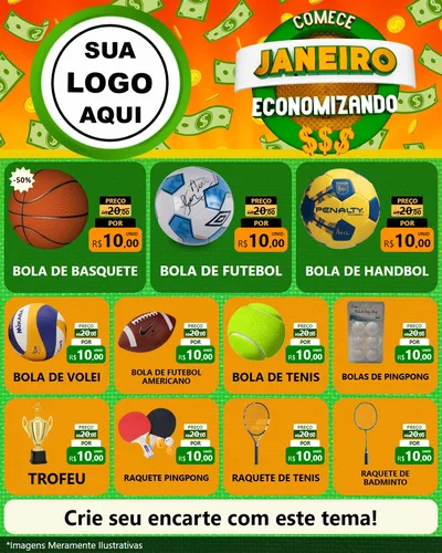 Modelo de Rede Social para Feed Instagram com o tema Comece Janeiro Economizando para Artigos Esportivos