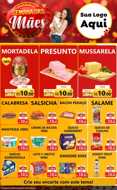 Modelo de Encarte para Encarte Grande com o tema Semana das Mães para Frios e Laticínios