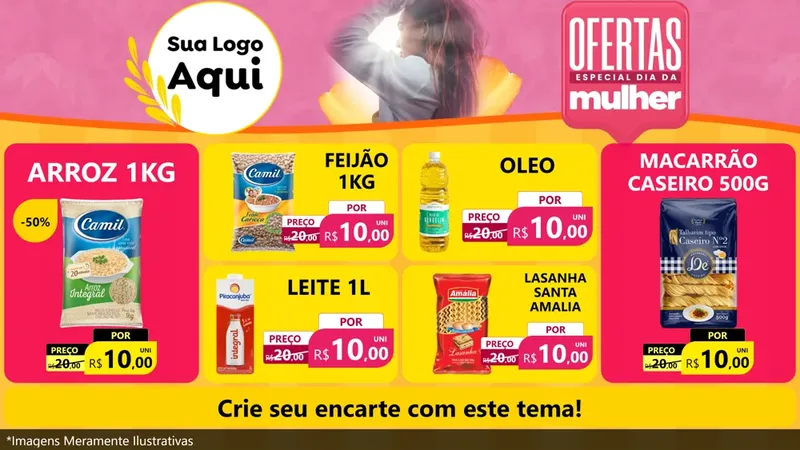 Modelo de TV para TV Horizontal com o tema Ofertas - Especial Dia Das Mulheres para Supermercado
