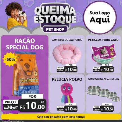 Modelo de Rede Social para Feed Facebook com o tema Queima Estoque - Pet Shop para Pet Shop