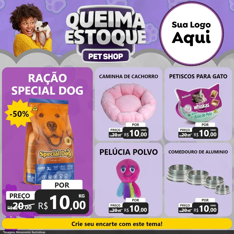 Modelo de Rede Social para Feed Facebook com o tema Queima Estoque - Pet Shop para Pet Shop