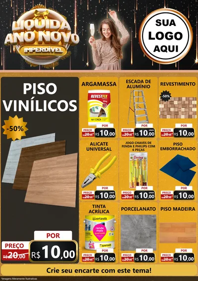Modelo de Encarte para Encarte A4 Vertical com o tema Liquida Ano Novo Imperdível para Material para Construção