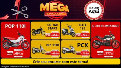 Modelo de TV para TV Horizontal com o tema Mega Reinauguração para Concessionaria de Motos