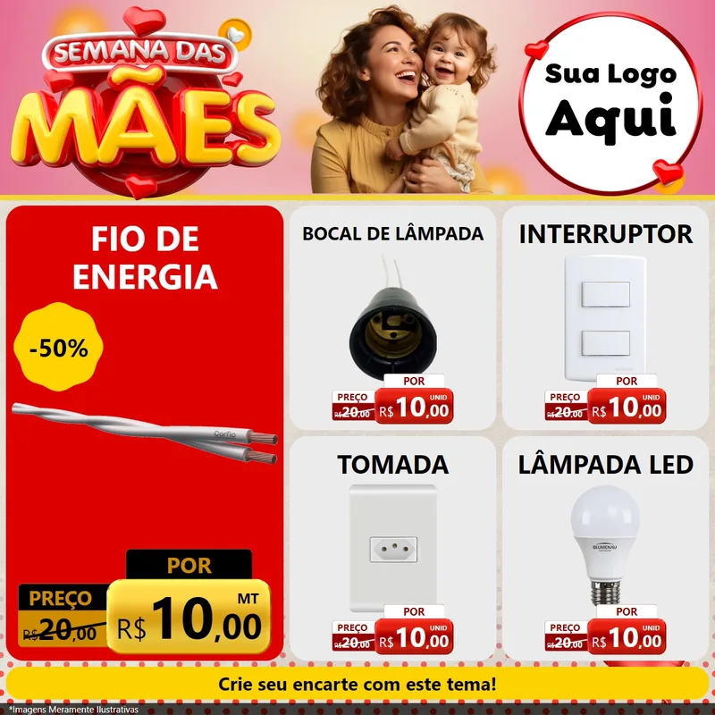 Modelo de Rede Social para Feed Facebook com o tema Semana das Mães para Materiais Elétricos