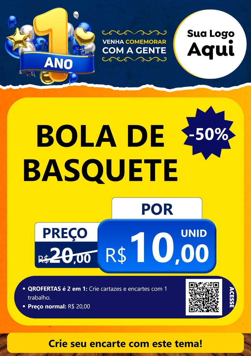 Modelo de Cartaz para Cartaz A4 Vertical com o tema Um Ano de Aniversário para Artigos Esportivos