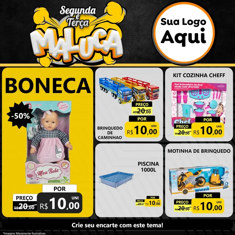 Modelo de Rede Social para Feed Facebook com o tema Segunda e Terça Maluca para Brinquedos