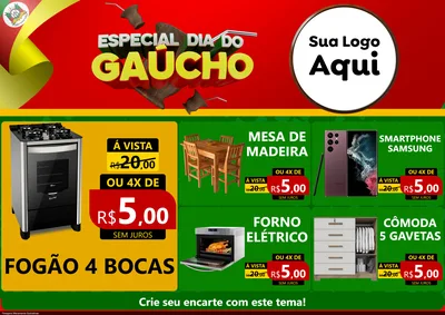 Modelo de Encarte para Encarte A4 Horizontal com o tema Especial Dia do Gaúcho para Móveis e Eletro