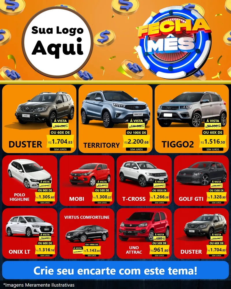 Modelo de Rede Social para Feed Instagram com o tema Fecha Mês para Concessionaria de Carros