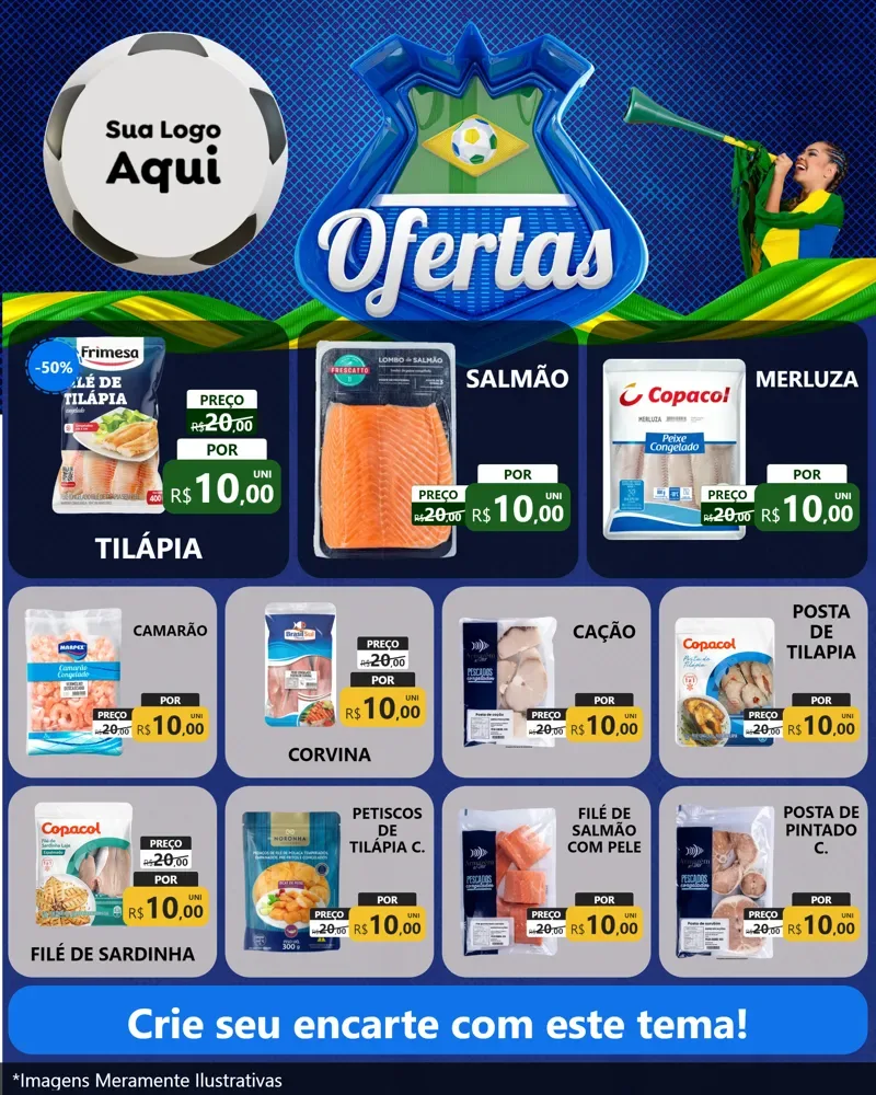 Modelo de Rede Social para Feed Instagram com o tema Ofertas (Futebol) para Peixaria