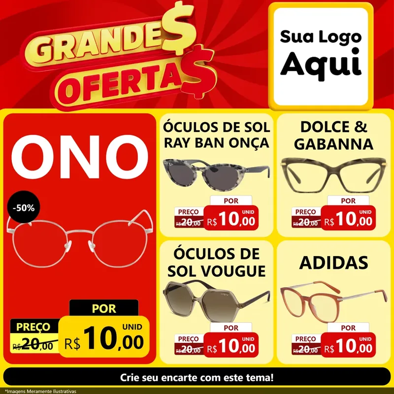 Modelo de Rede Social para Feed Facebook com o tema Grandes Ofertas para Óticas