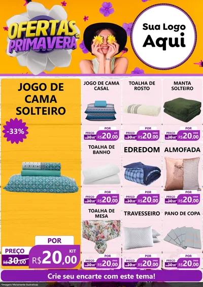 Modelo de Encarte para Encarte A4 Vertical com o tema Ofertas Da Primavera para Cama, Mesa e Banho