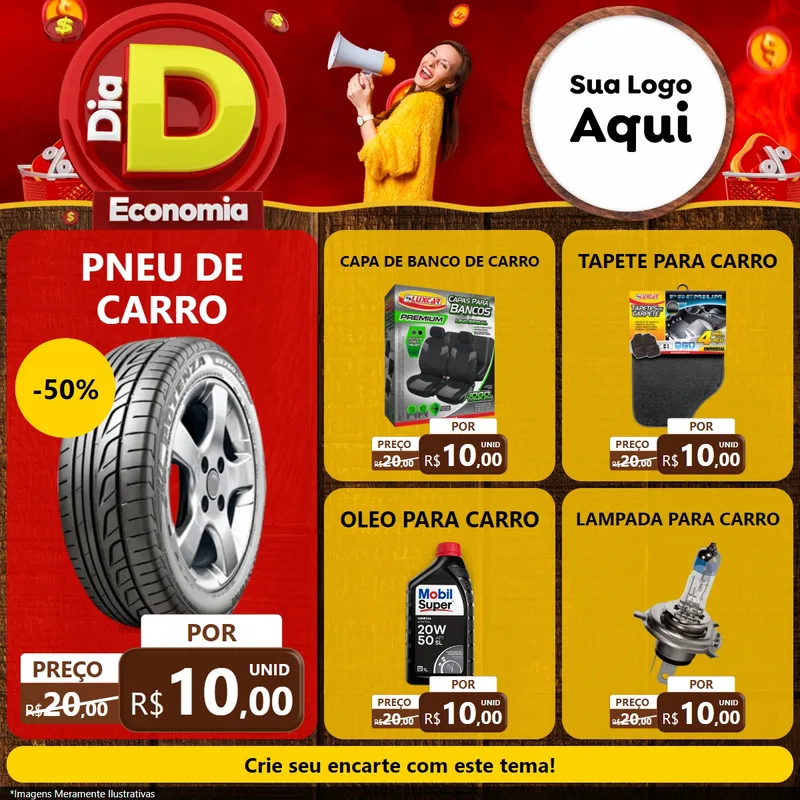 Modelo de Rede Social para Feed Facebook com o tema Dia D Economia para Auto peças