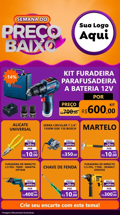Modelo de Rede Social para Stories com o tema Semana do Preço Baixo para Maquinas e Ferramentas