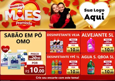 Modelo de Encarte para Encarte A4 Horizontal com o tema Semana das Mães Premiada para Produtos de Limpeza