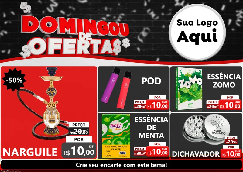 Modelo de Encarte para Encarte A4 Horizontal com o tema Domingou de Ofertas para Tabacaria