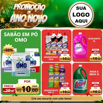 Modelo de Rede Social para Feed Facebook com o tema Promoção de Ano Novo para Produtos de Limpeza
