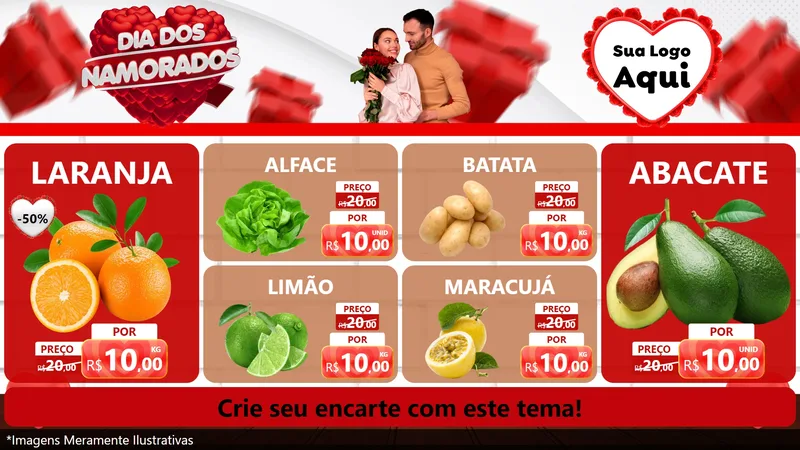 Modelo de TV para TV Horizontal com o tema Dia dos Namorados para Hortifrúti
