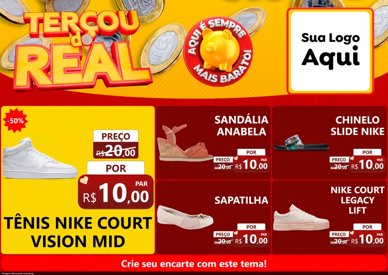 Modelo de Encarte para Encarte A4 Horizontal com o tema Terçou do Real para Calçados