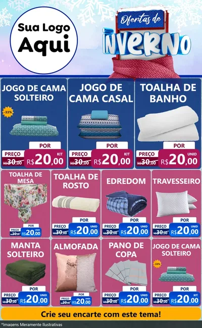 Modelo de Encarte para Encarte Grande com o tema Ofertas de Inverno para Cama, Mesa e Banho