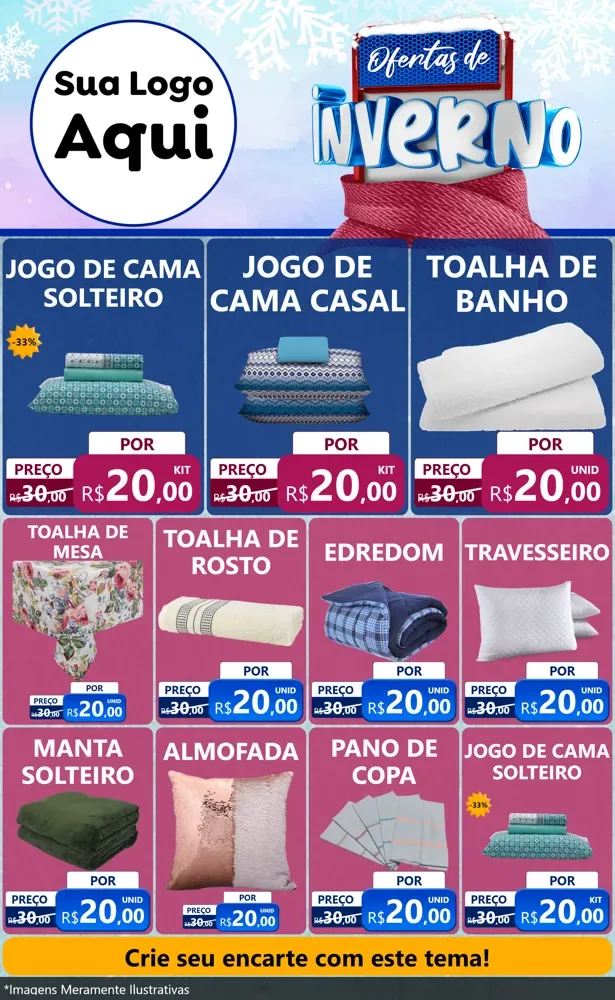 Modelo de Encarte para Encarte Grande com o tema Ofertas de Inverno para Cama, Mesa e Banho
