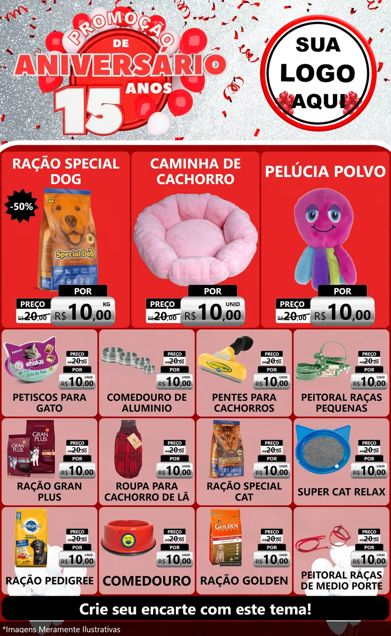 Modelo de Encarte para Encarte Grande com o tema Promoção de Aniversário - 15 Anos para Pet Shop