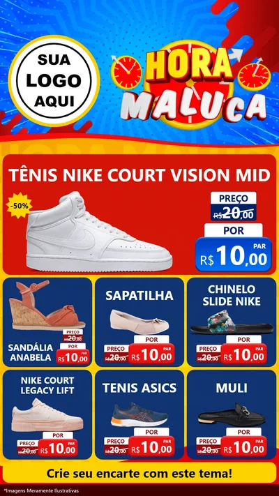 Modelo de Rede Social para Stories com o tema Hora Maluca para Calçados