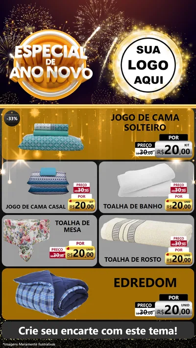 Modelo de TV para TV Vertical com o tema Especial de Ano Novo para Cama, Mesa e Banho