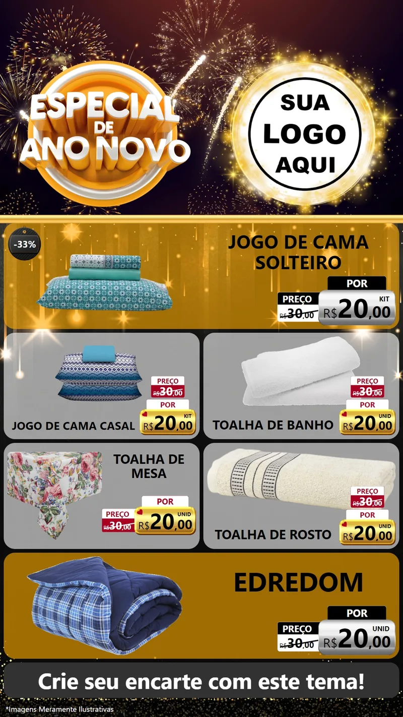 Modelo de TV para TV Vertical com o tema Especial de Ano Novo para Cama, Mesa e Banho