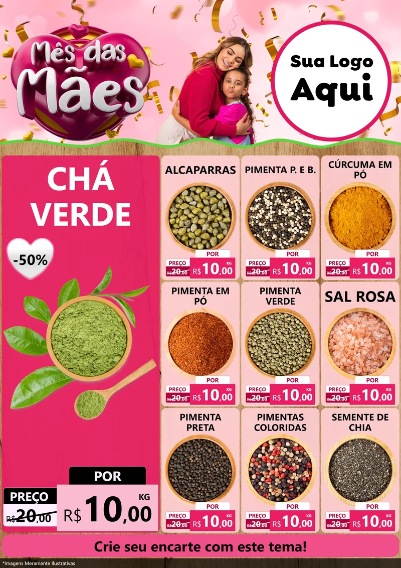 Modelo de Encarte para Encarte A4 Vertical com o tema Mês das Mães para Produtos Naturais