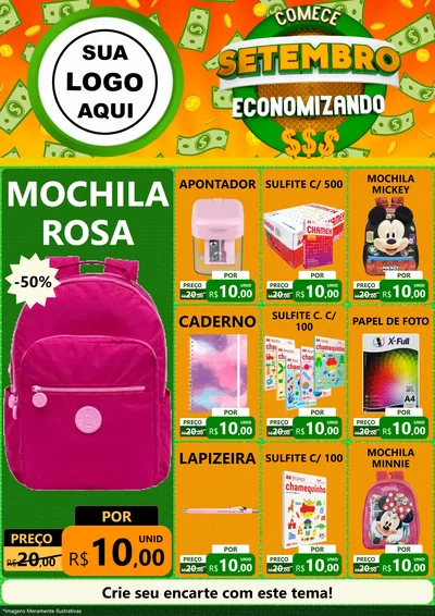 Modelo de Encarte para Encarte A4 Vertical com o tema Comece Setembro Economizando para Papelaria