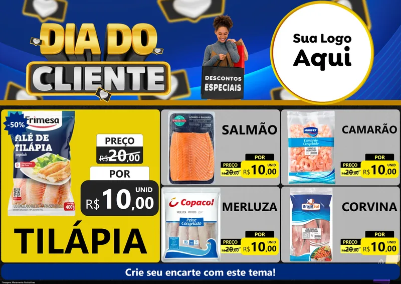 Modelo de Encarte para Encarte A4 Horizontal com o tema Dia Do Cliente para Peixaria