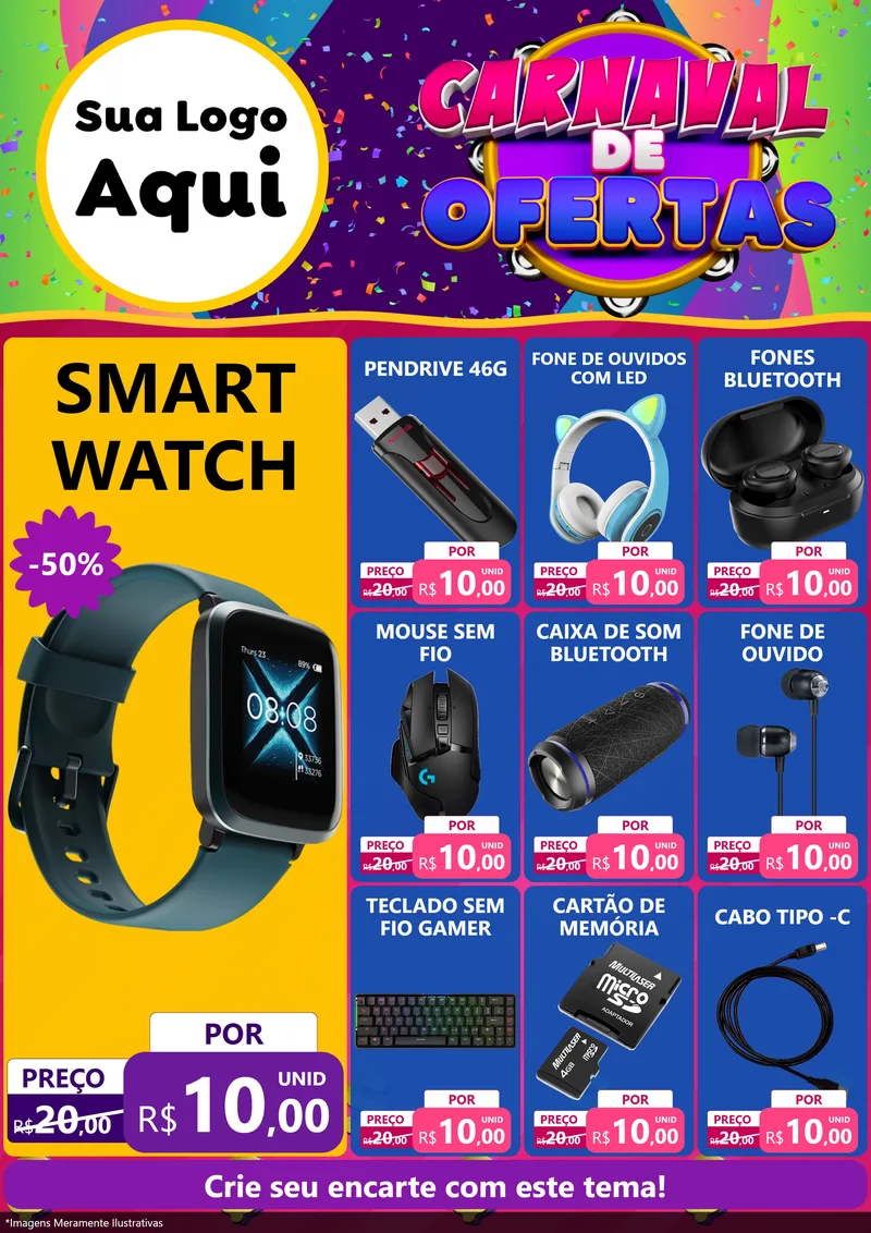 Modelo de Encarte para Encarte A4 Vertical com o tema Carnaval de Ofertas para Informática