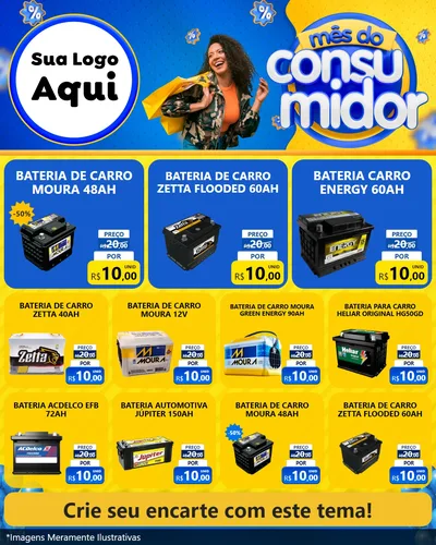 Modelo de Rede Social para Feed Instagram com o tema Mês do Consumidor para Baterias Elétricas