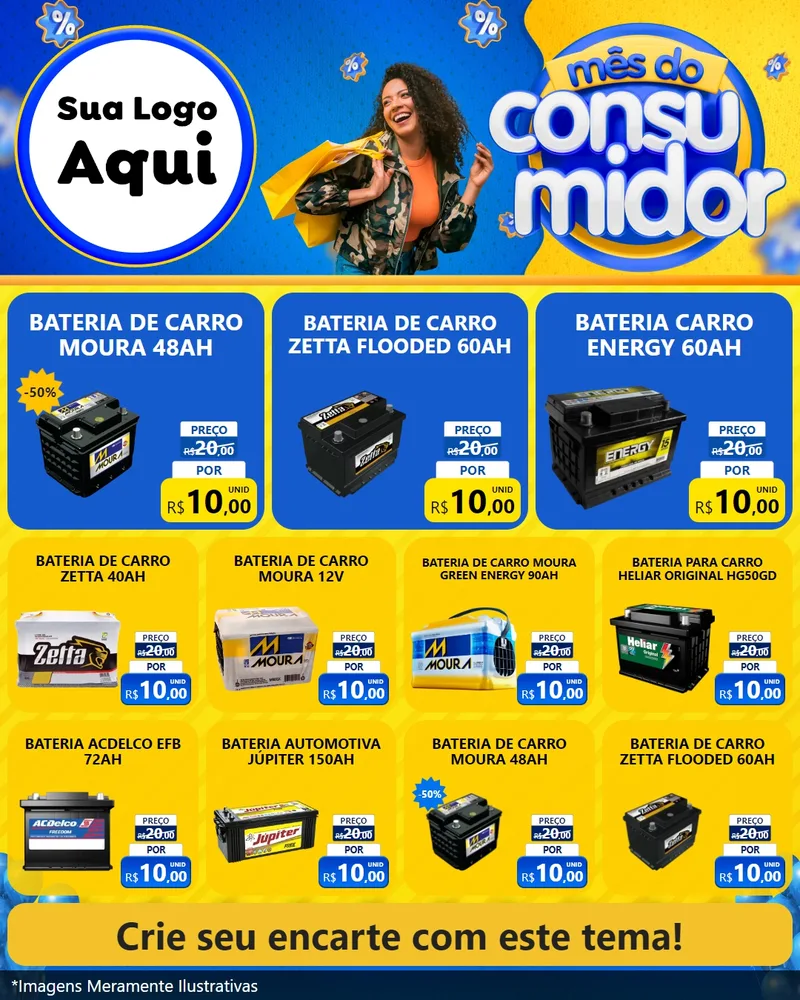 Modelo de Rede Social para Feed Instagram com o tema Mês do Consumidor para Baterias Elétricas