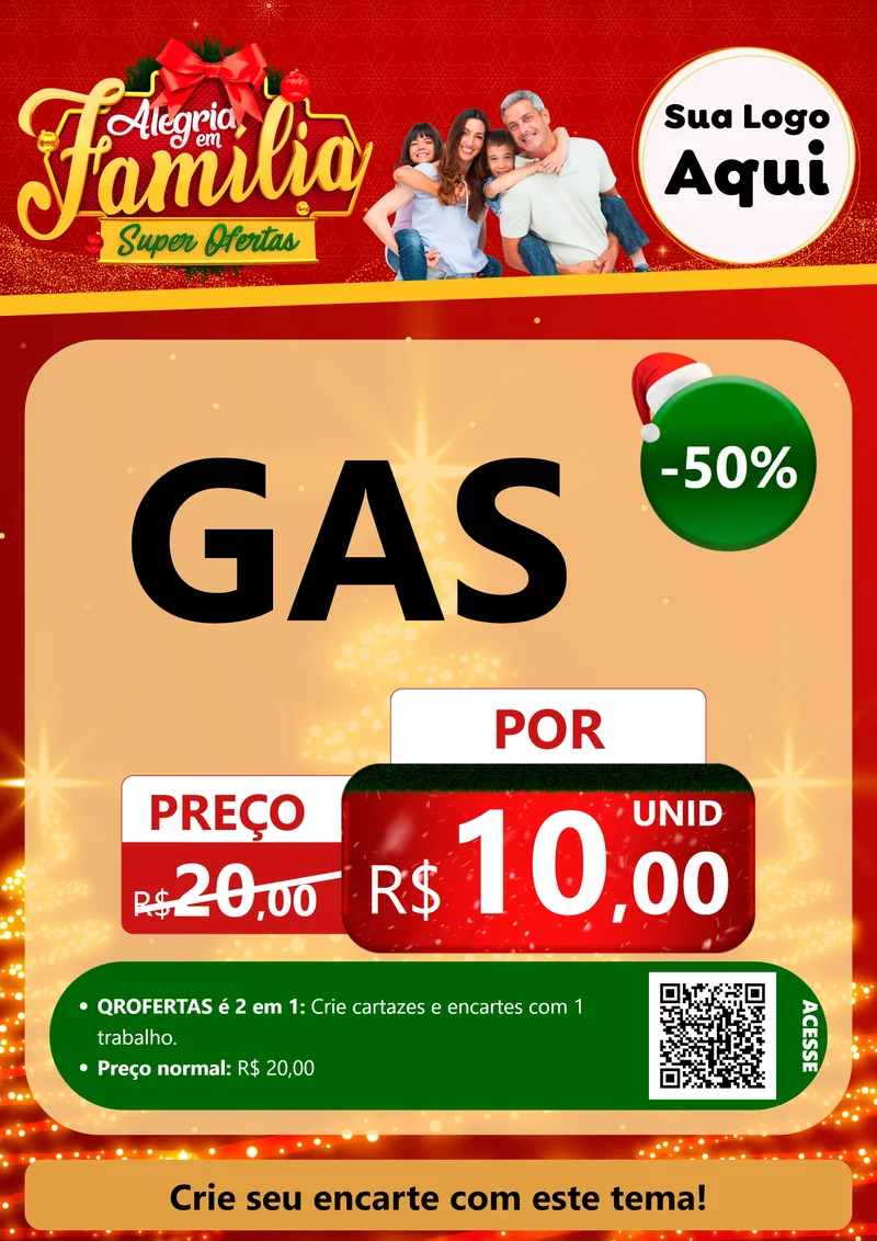 Modelo de Cartaz para Cartaz A4 Vertical com o tema Alegria em Família Super Ofertas - Natal para Água e gás