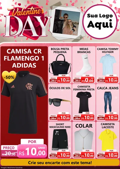 Modelo de Encarte para Encarte A4 Vertical com o tema Valentine's Day para Roupas e acessórios